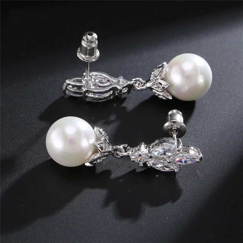 ZAKOL Fashion Sliver Color AAA CZ Pearl Dangle Earrings for Women Shiny Zircon Bridal Earring Wedding Party Jewelry Y250812