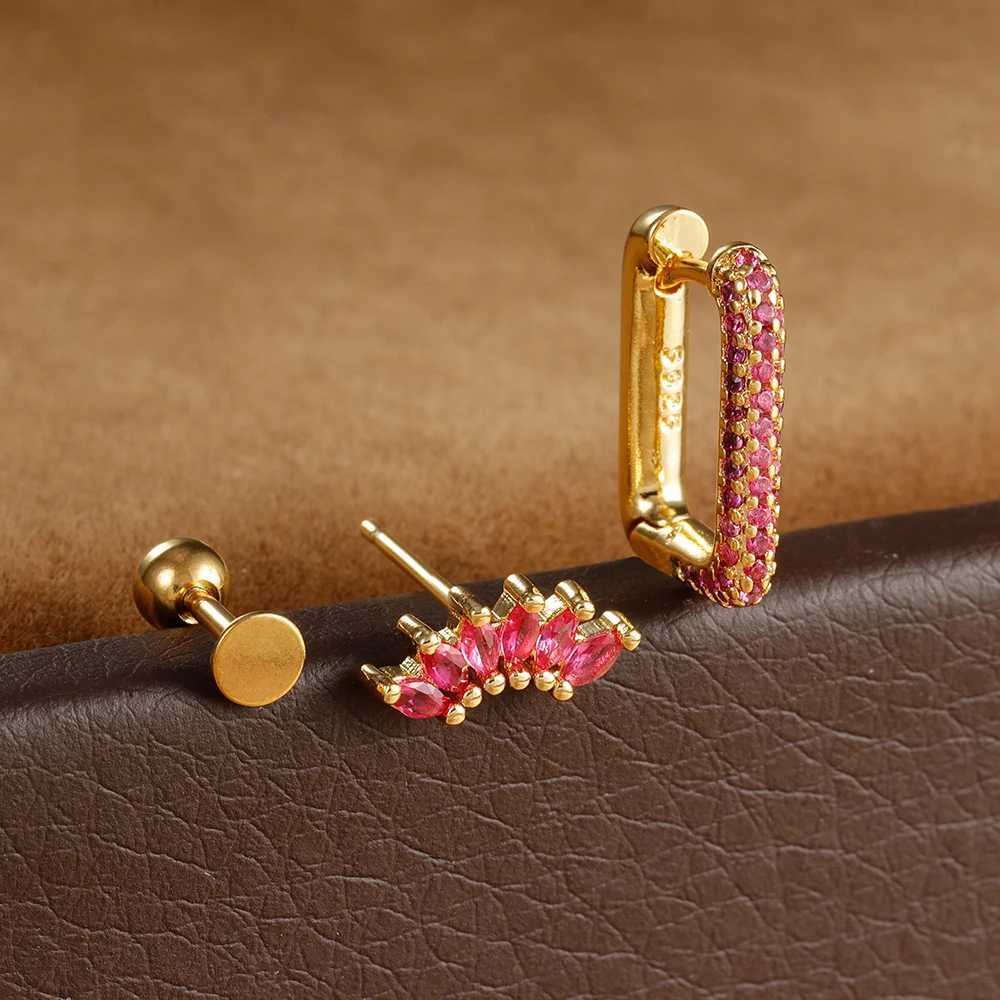 10 Styles New Stainless Steel Piercing Earrings Set for Women Geometry Colorful Zircon Huggie Hoop Earring Aesthetic Jewelry Y250812