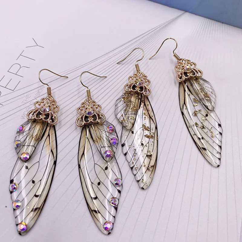 New Handmade Fairy Simulation Wing Earrings Insect Butterfly Wing Drop Earrings Foil Rhinestone Earrings Romantic Bridal Jewelry Y250812