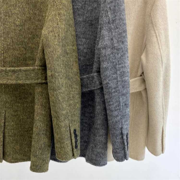 Double Sided Cashmere Coat Womens Short Suit Alpaca Wool Coats Winter Women Korean Single Breasted Waistband Woolen Coat Z250813