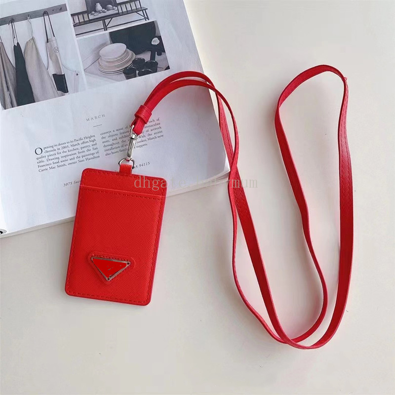 Fashion Men women Worker ID Card Holder with Neck Lanyard Simplicity Solid Color Leather student ID card coin purse cardholders