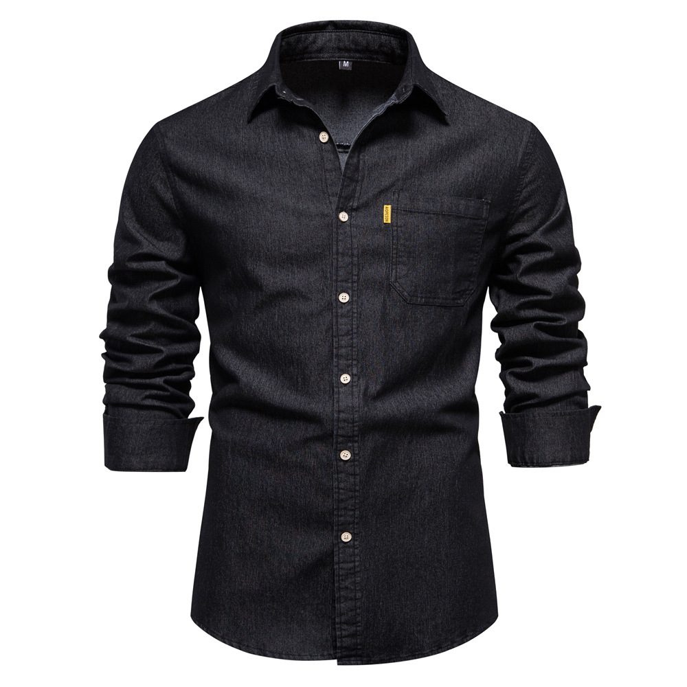 Men's denim shirt, high-quality top no-iron shirt men's casual solid color men's long-sleeved shirt European size: S-2XL
