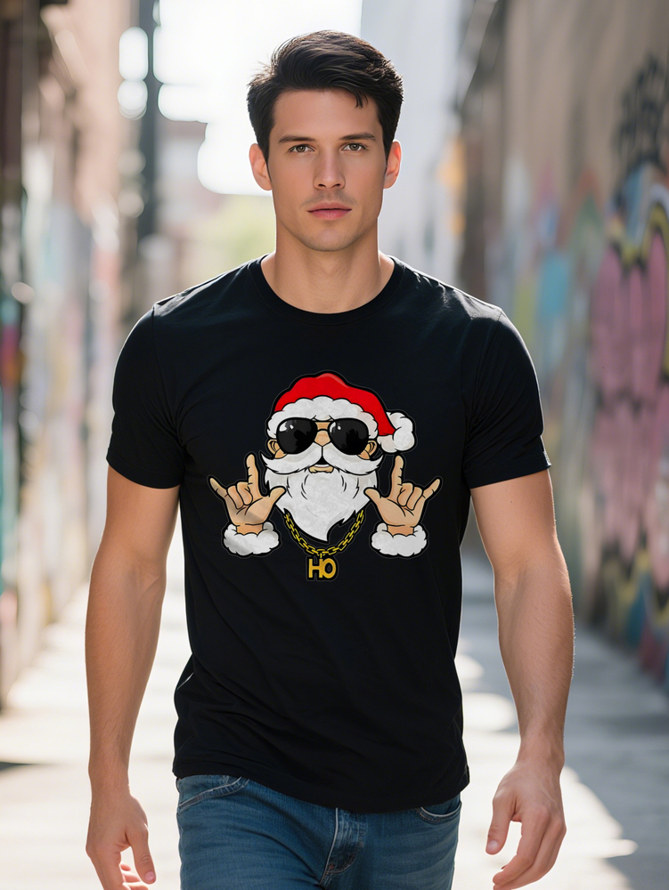 S Casual Graphic T-Shirt Versatile Round Neck Tee with Cool Santa Print Perfect Gift Ideal for Men in Summer Wear 401d0