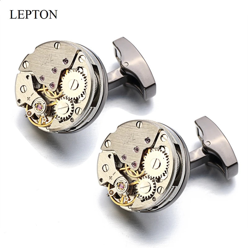 Lepton Watch Movement Cufflinks For Mens Immovable Steampunk Gear Watch Mechanism Cuff Links Men Business Shirt Cuffs Cufflink 250812
