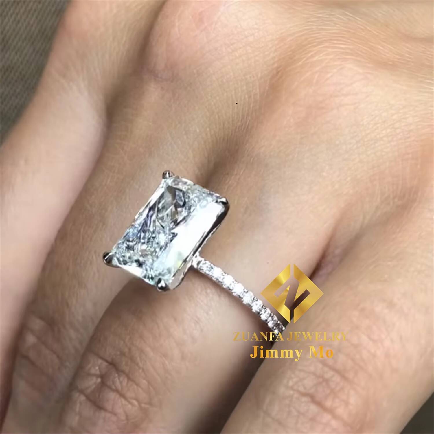 10K 14K Pure White Gold Flawless 5CT Crushed Diamond Radiant Oval Silicon Stone Engagement Wedding Ring Bride Jewelry