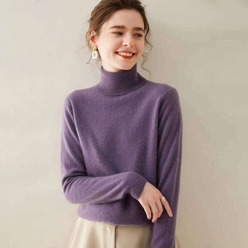 Turtleneck Long Sleeved Knitted Pullover 100% Pure Cashmere Base Sweater Korean Version Women's Top MDNG 20250811