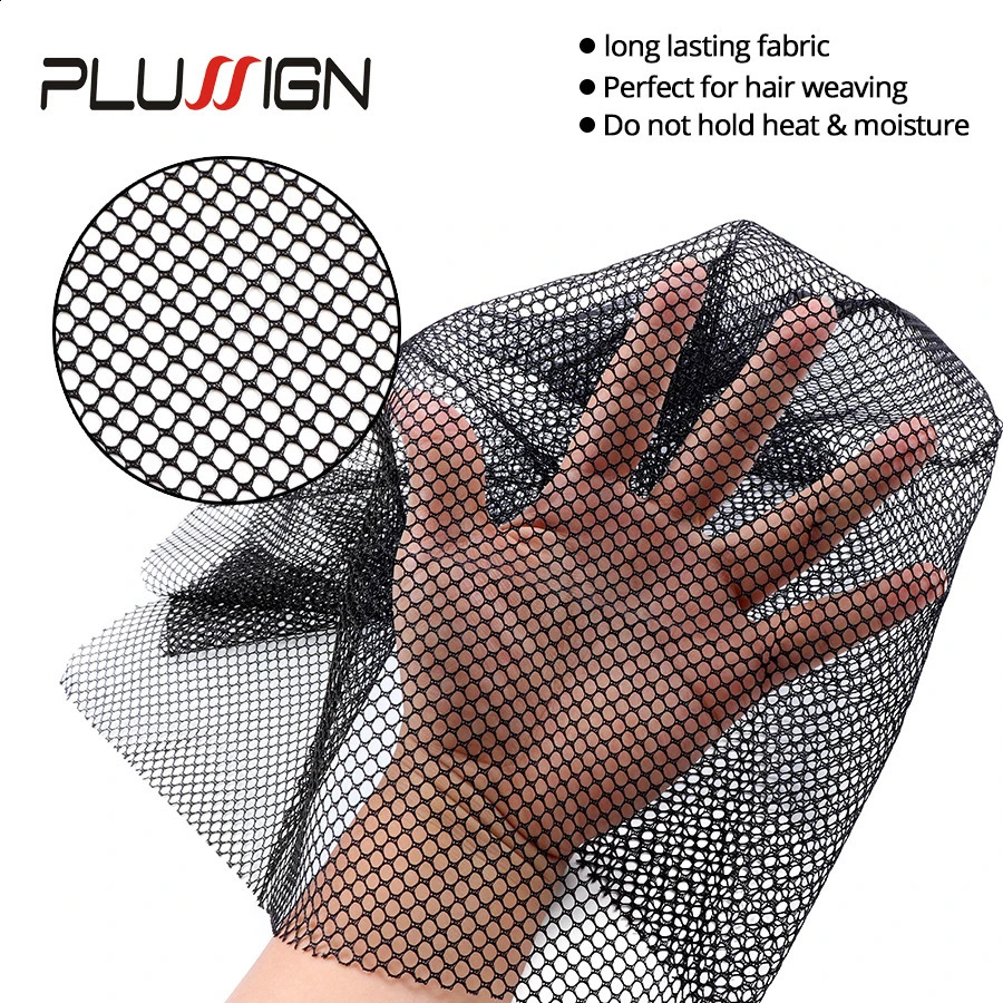Plussign 5Pcs 100% Polyester Breatheable Fabric Black Hair Weaving Net Stretchable Hairnets Weaving Hairnets For Making Wigs 250812