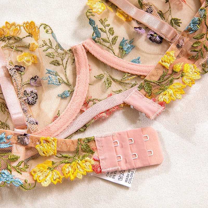 Women See Through Bra Briefs Set 2Piece Transparent Lace Flower Embroidery Sexy Perspective Lingerie WomenS Intimate UnderwearXJ250812