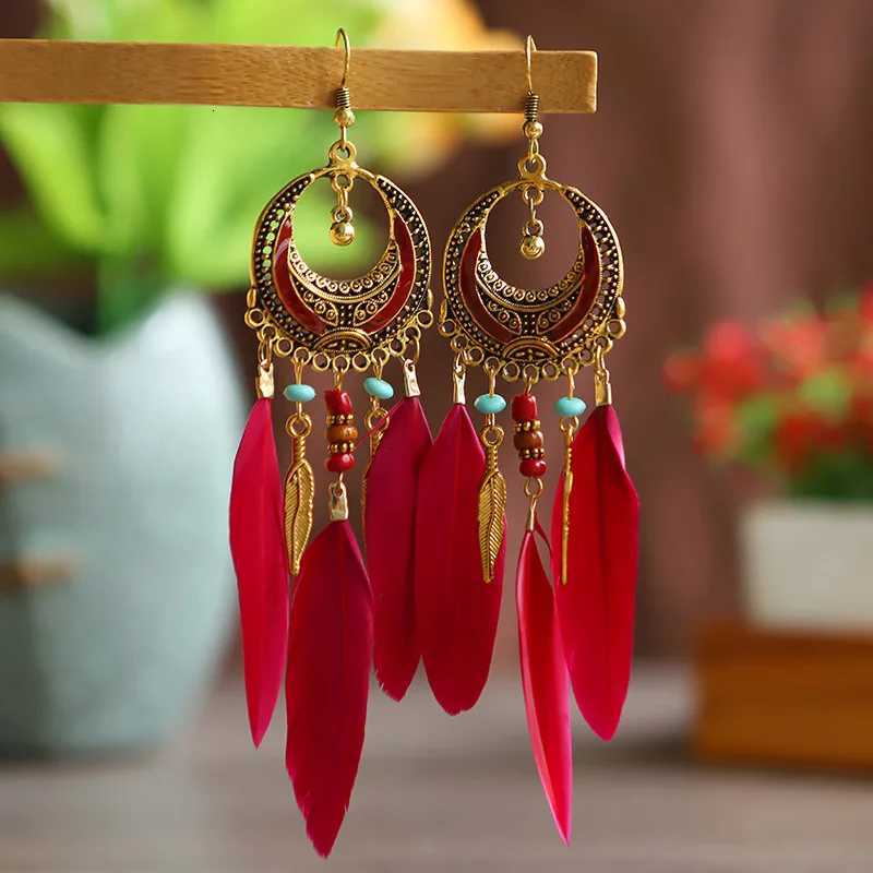 Bohemian Long Feather Dangle Earrings For Women Beach Beaded Handmade Geometric Enamel Drop Wedding Earrings Pendientes Y250812