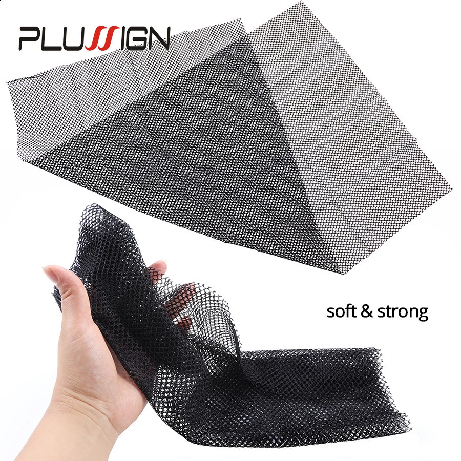 Plussign 5Pcs 100% Polyester Breatheable Fabric Black Hair Weaving Net Stretchable Hairnets Weaving Hairnets For Making Wigs 250812