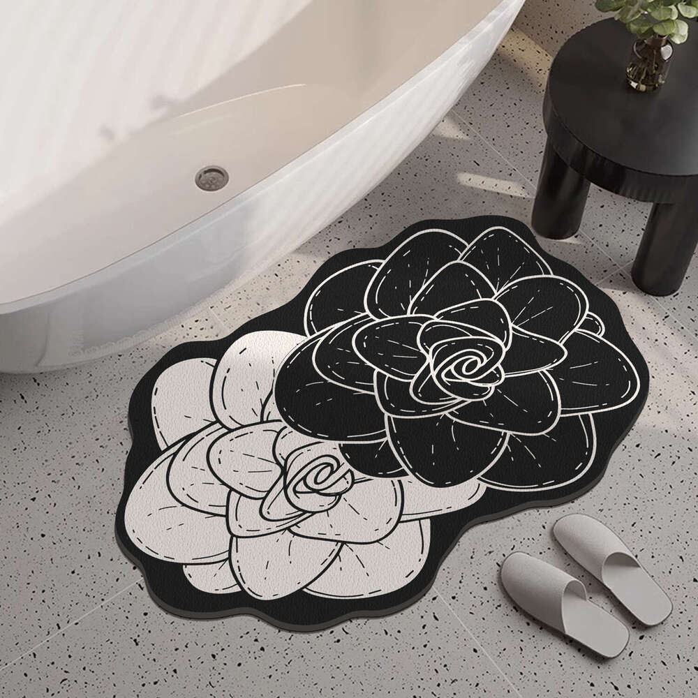 French Style Double Flower Bathroom Absorbent Shower Room Matte Quick-Dry Non-Slip Light Luxury High-End Toilet Foot Mat