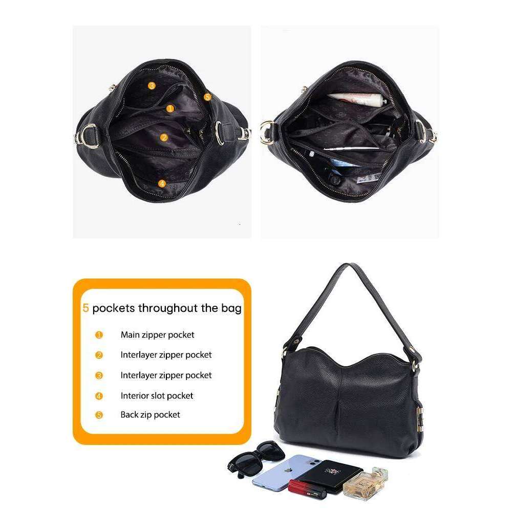 Zency Women s Genuine Leather Shoulder Bags Female Fashion Hobos Crossbody Lady Shopper Designer Handbag Black For Commuters bag