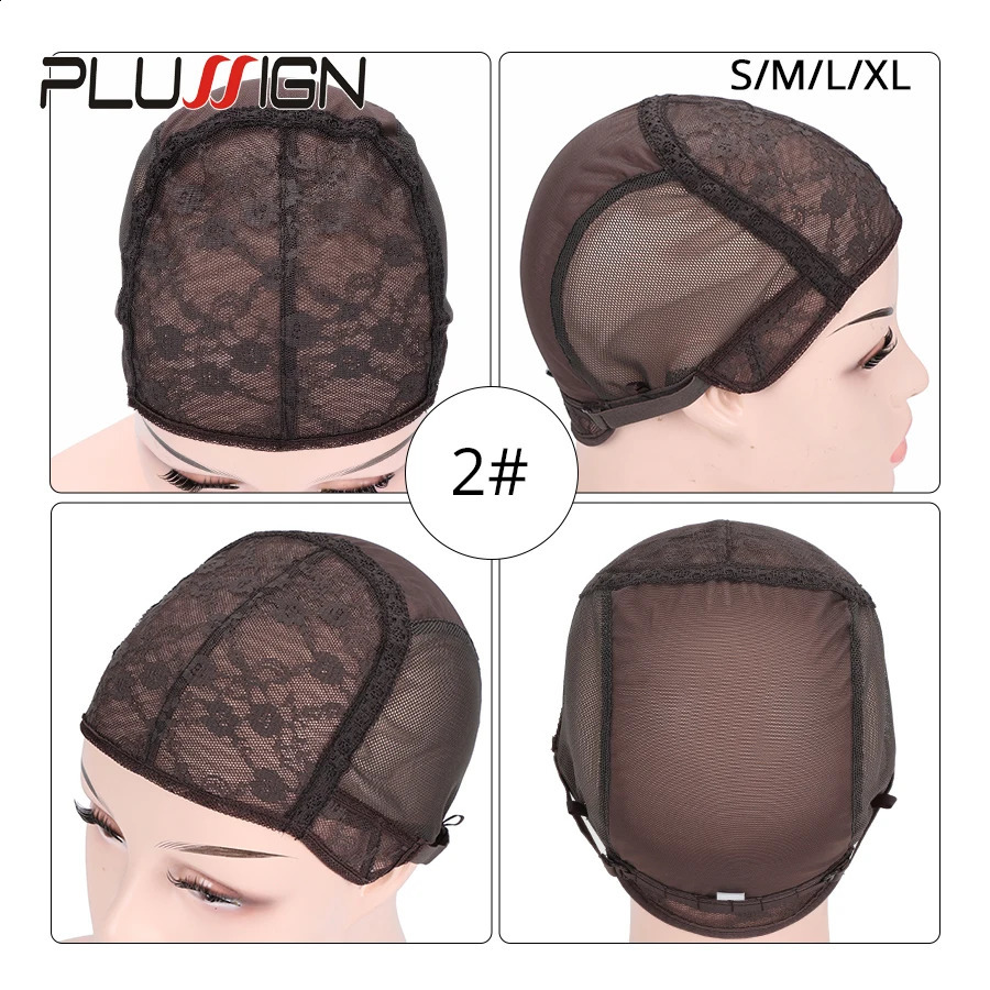 Plussign Easy Cap 5Pcs/Lot Wig Cap For Weave Brown Lace Wig Cap Hair Weaving Nets Double Lace Net For Wig Making 250812