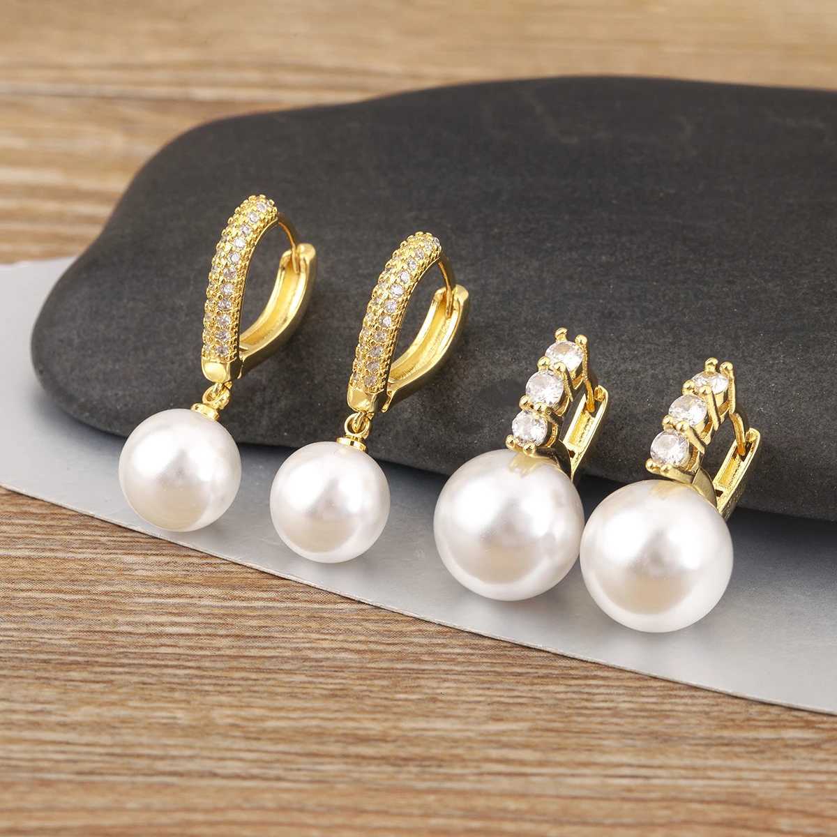 Nidin New Fashion Pearl Cubic Zirconia Light Luxury Drop Earrings For Women Female Engagement Wedding Party Ear Jewelry Gifts Y250812