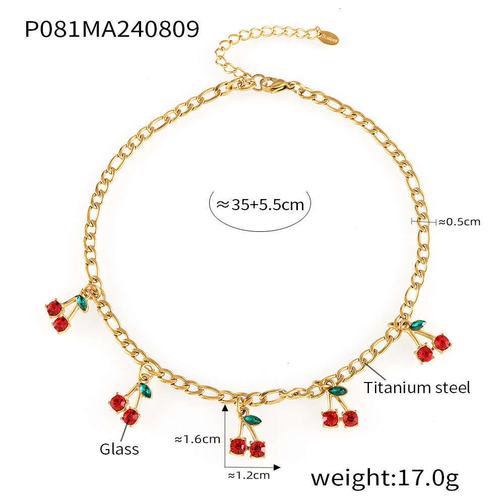 Fashionable and Elegant Glass Stone Red Cherry Jewelry Set Trendy Accessories Simple Necklace Bracelet