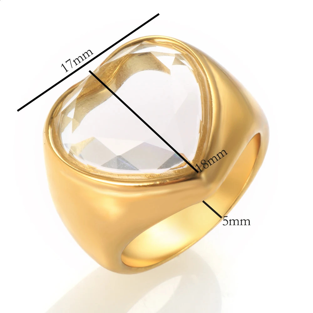 Trend Women Crystal Zircon Transparent Heart Ring Stainless Steel Wedding Jewelry Gift Lover Party Rhinestone Ring 250811