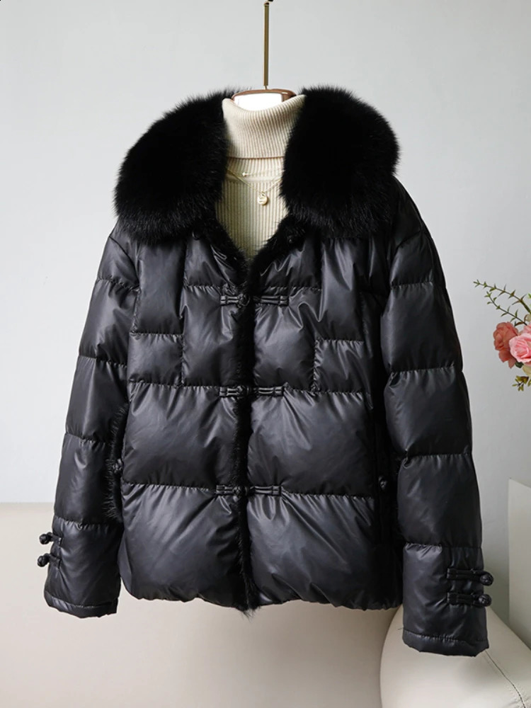 Natural Fox Fur Collar 90% Duck Down Coat Streetwear Mink Hair Fashion Winter Jacket Women Thick Warm Down Jacket Women 250811