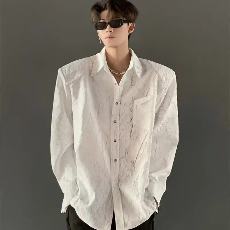 Deconstructed Textured Black Crackle Shoulder Pad Shirt 250811