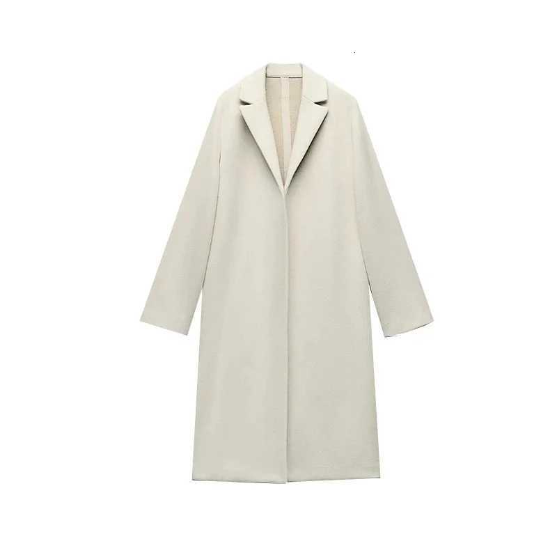 RARF Women Woolen Coat Fashion Solid Open Stitch Long Trench Coats Vintage V-Neck Full Sleeves Female Chic Lady Outfits Z250813