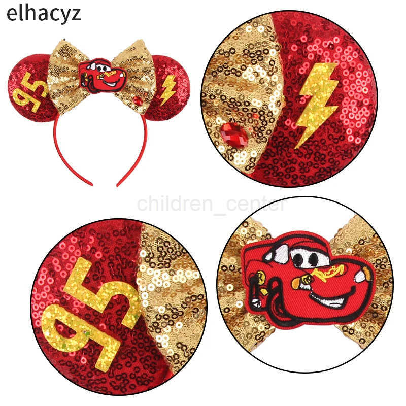 Disney Disney Anime Cars Ears Headbands Women Sequins Bow Hairband Girls Pixar 95 Lightning McQueen Hair Accessories Kids Headwear Gift W250813