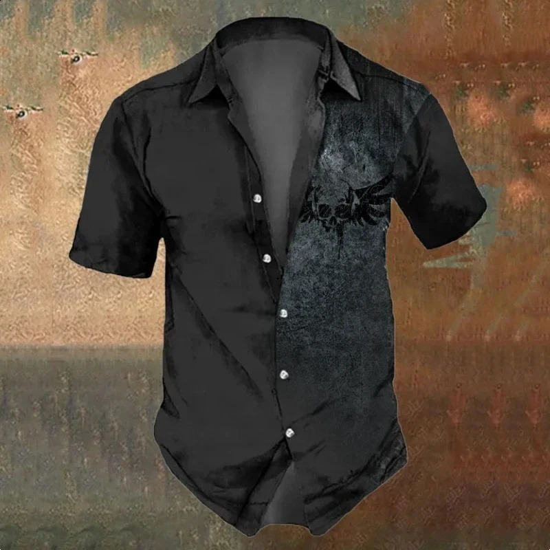 3d Skull Icon Print Hawaiian Short Sleeve Shirt For Men Shirts Retro Casual Black Man Loose Oversized TShirt 2025 250808