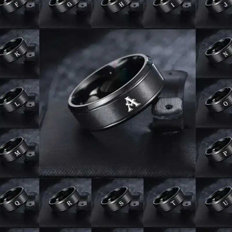 1pc Fashion 26 English Letters Ring With Double Beveled Edges Mens Stainless Steel Ring W250812