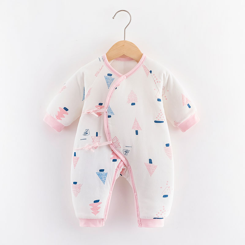 Thick Cotton-Filled Infant One-Piece Suit with Adjustable Cuffs for Cold Weather Protection