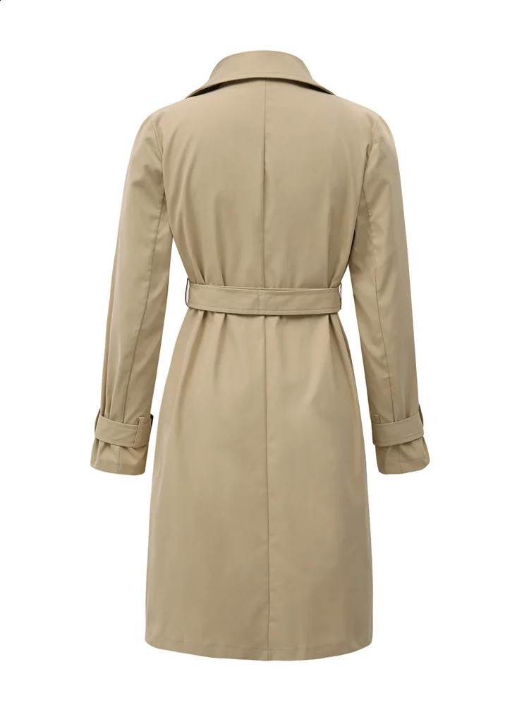 Women Fashion Long Trench Coats Solid Color Doublebreasted Belted Windbreaker Fall Jackets Outerwear 250805