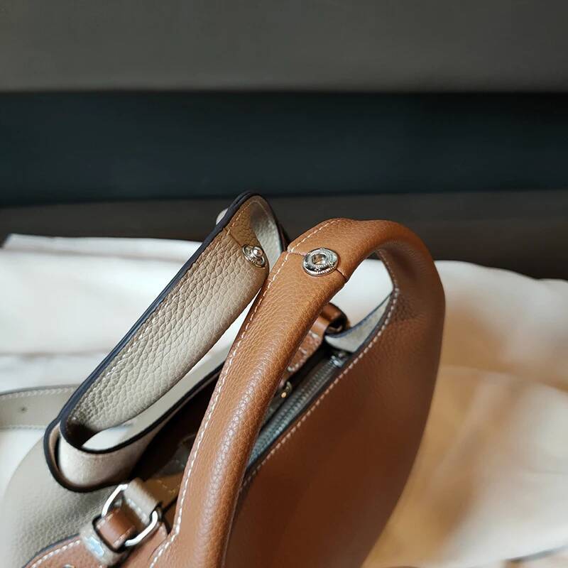 fashion Bucket Basket Bags Cowhide Leather patchwork tote high quality women Handbag shoulder crossbody bag Large capacity high-quality