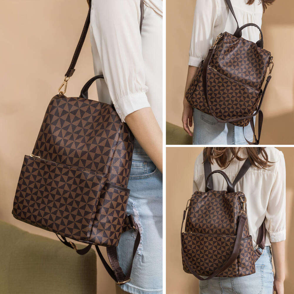 free shipping designer bags Women's Anti-Theft Backpack Geometric Triangle Pattern Large Capacity Multiple Pockets Faux Leather Travel Commute Da