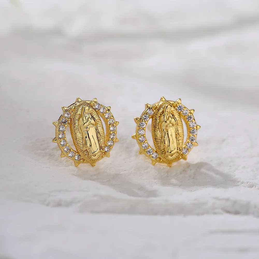 Gold Color Virgin Mary Stud Earrings For Women High Quality Stainless Steel Earrings With CZ StoneElegant Jewelry Gift Y250812