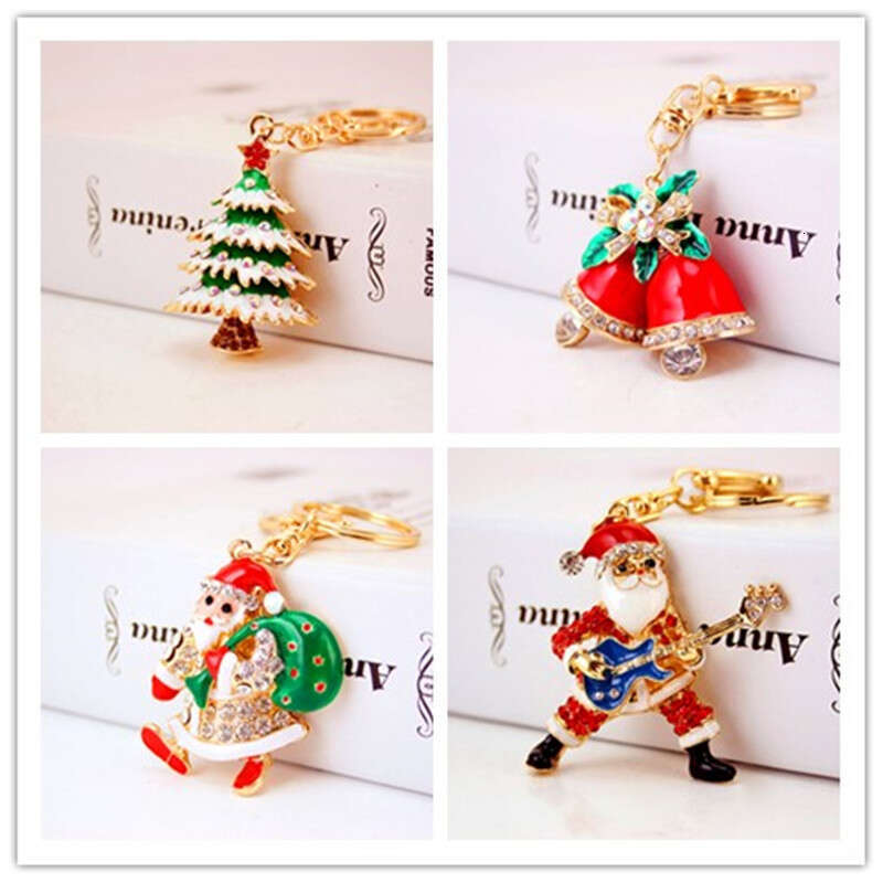 Kuxi Jewelry Alloy Christmas Tree Red Bell Santa Claus Keychain Metal Pendant Accessory