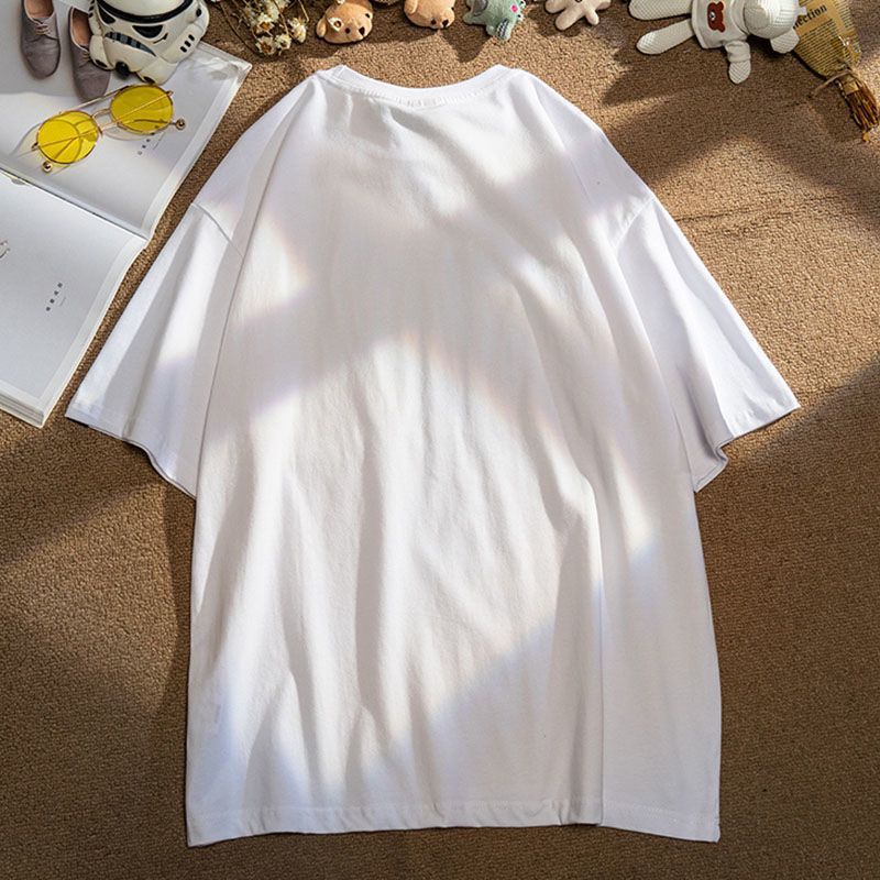 Women's Cotton Tee with Cartoon Cat Print - Summer Loose Fit T-Shirt Fashionable and versatile