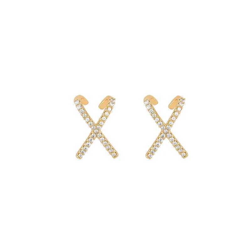 Gold Color Rhinestone X-shaped Earrings For Women Luxury Exquisite Stud Earrings Girl Wedding Engagement Party Jewelry Y250812
