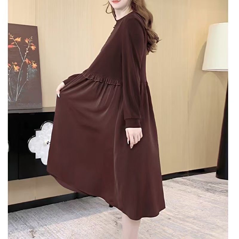 plus size women's new long sleeve high waist printed banquet dress mid-length skirt D02485