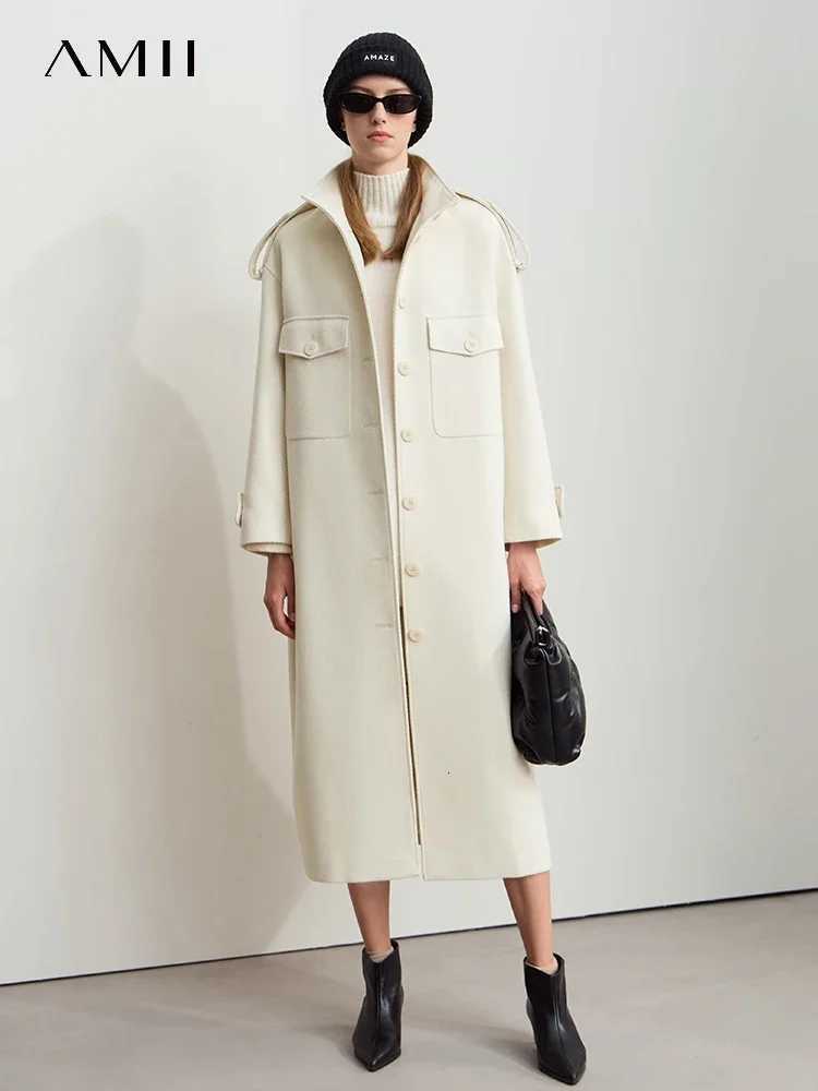 2024 Winter New Womens Commuter Stand-up Collar Woolen Jacket Thermal Insulation Loose Long Coats 12444217 Z250813