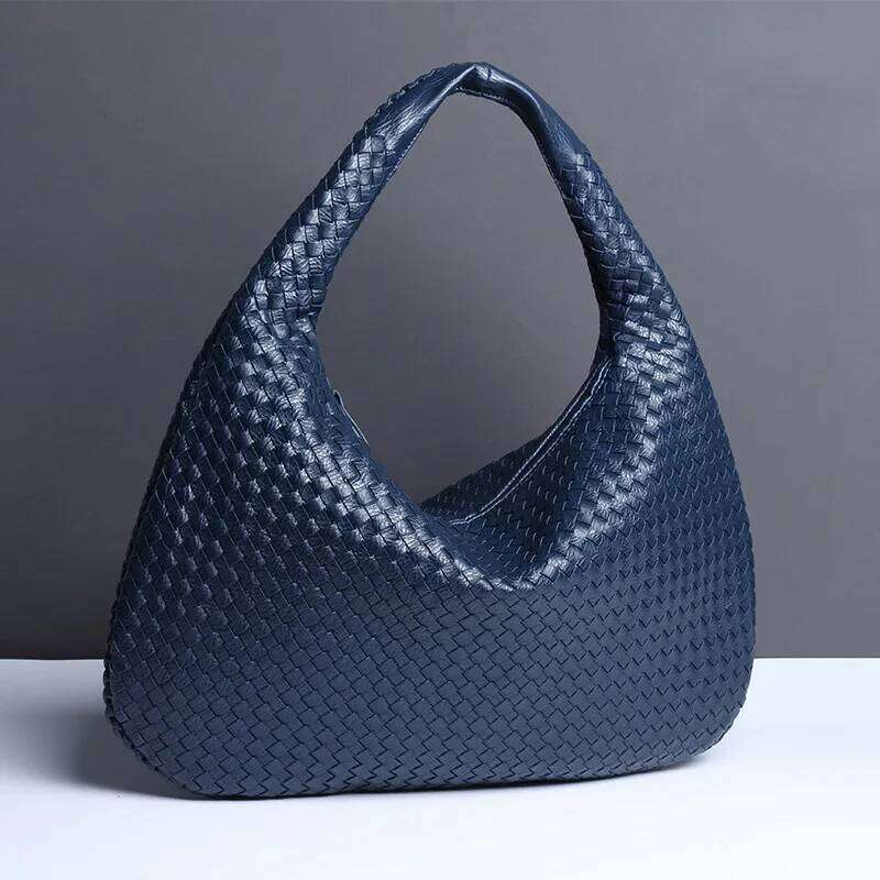 Free shipping designer bags New Vegan Leather Hobo Bag Handmade Woven Casual Female Half Moon Handbag Big Capacity Patchwork Zipper Women Tote Shoulde
