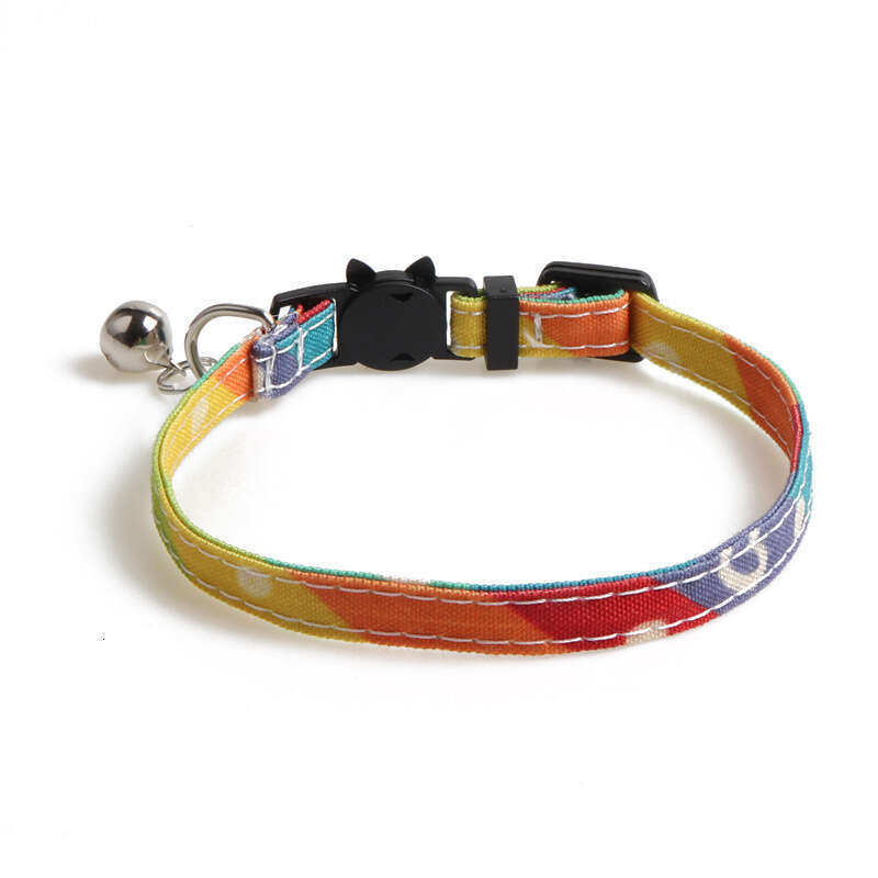 Jinjite New Pet Bow Collar with Bell Cat Safety Buckle Rainbow Universe Series