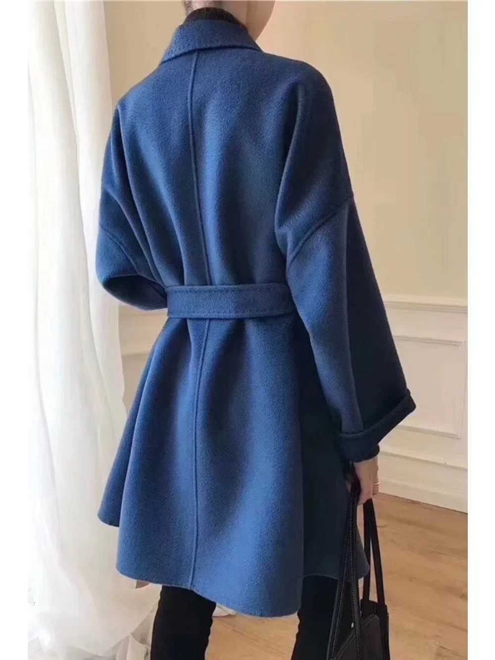 2024 Winter Casual Adjustable Waist Wool Coat Women Water Ripples Woolen Coat Jackets Female New Autumn Camel Coat Commuting Z250813