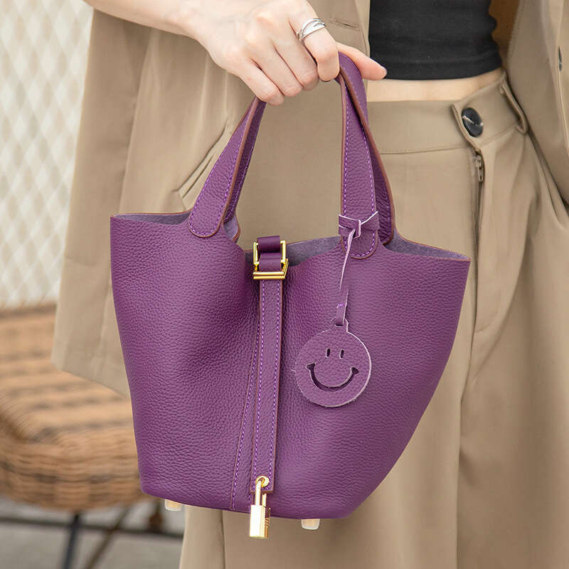 New Bucket Tote Genuine Leather Handbag Mommy Bride Wedding Bag High-end Feel