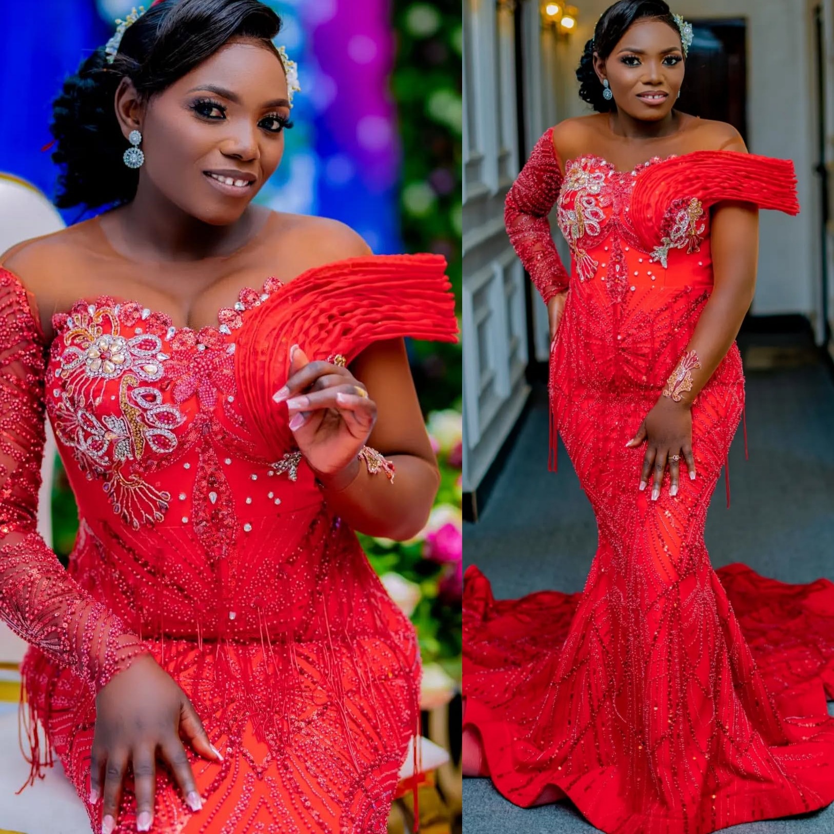 Red Mermaid Prom Dresses 2025 Crystals Beaded Tassels Sequined Evening Formal Party Second Birthday Engagement Gowns Plus Size Dress For Special Occas