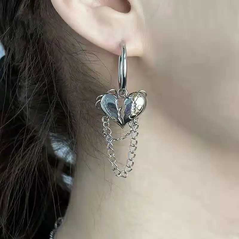 Hip Hop Punk Y2K Chic Design Metal Broken Peach Heart Earrings Women Korean Fashion Vintage Chain Tassel Earring Bar Ear Jewelry Y250812
