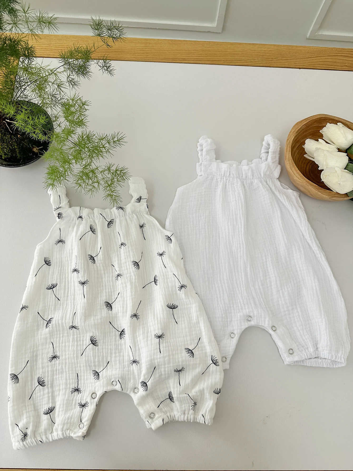 2pcs Baby Romper Suit Rainbow Dandelion Organic Cotton Sleeveless Sling Infant Overall Bodysuit Summer Straps Pants 250812