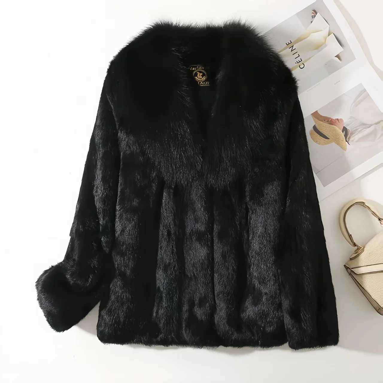 Real Rex Rabbit Fur Coat for Women Autumn Winter Short Jacket Thick Warm New Fur Collar Elegant Female Warm Outerwear Z250813