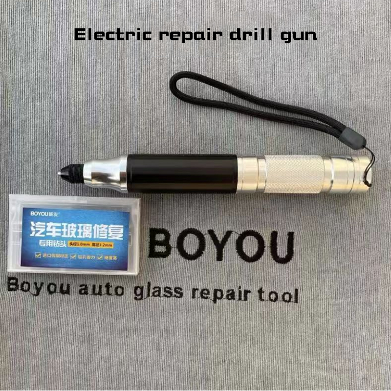 Car front windshield repair tool set, electric repair tool for repairing bull's eye cracks and fissures