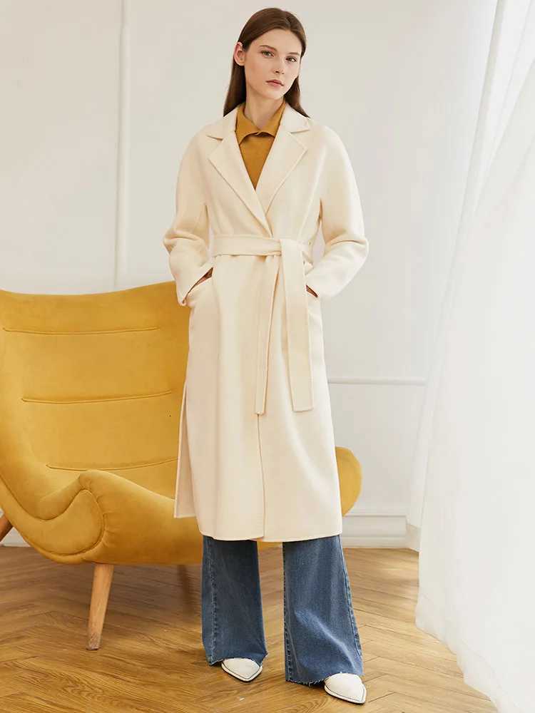 Amii Minimalism Winter Woolen Coat Women Elegant 100% Wool Double-sided Long Jacket with Sashes New Overcoat Female Jackets 12170570 Z250813