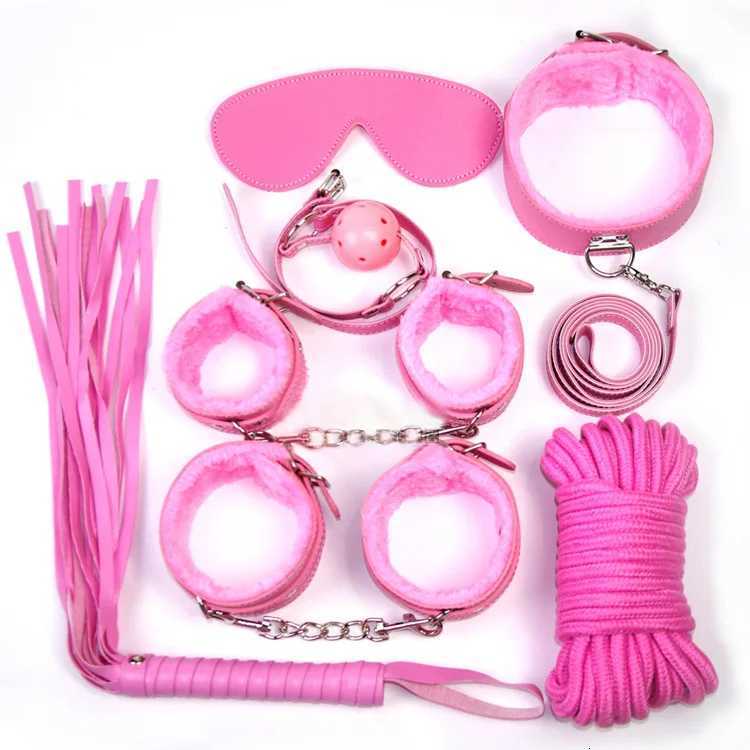 8Pcs/Set Sex Sensation Play Bondage Kit Slave Adult Games Couples Erotic Toys Hand Cuffs Foot Whip Rope Blindfold Collar Leash XJ250813