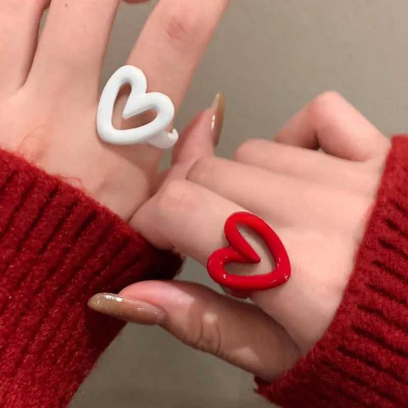 Colorful Enamel Heart Sweet Ring Trendy Geometric Dripping Oil for Women Girls Funny Y2K Chunky Jewelry Summer New W250812