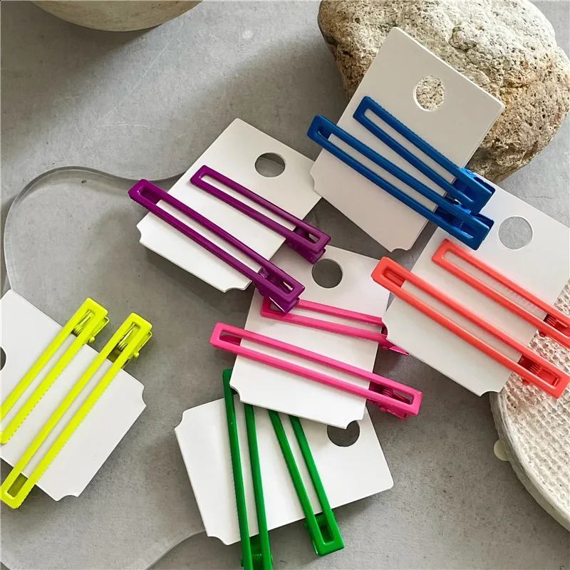 Fashion Neon Color Alloy Hair Clip Hollow Out Rectangle Barrette Solid Bright Color Hairpin Korean Side Hair Clip For Women Girl 250812
