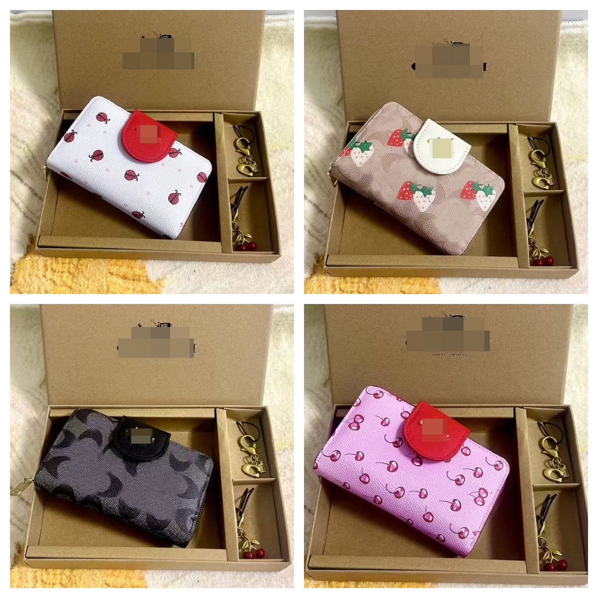 Designer Bag Charms Women's Ripple Wallet Premium Butterfly Flower Zipper Card Case Small Wallet Keychain